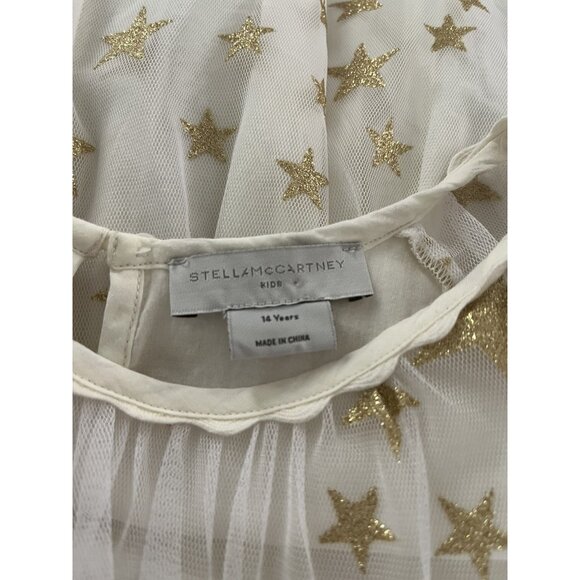 Stella McCartney Kids 14 Years White Tulle Gold Metallic Stars Dress Long Sleeve - Picture 11 of 13